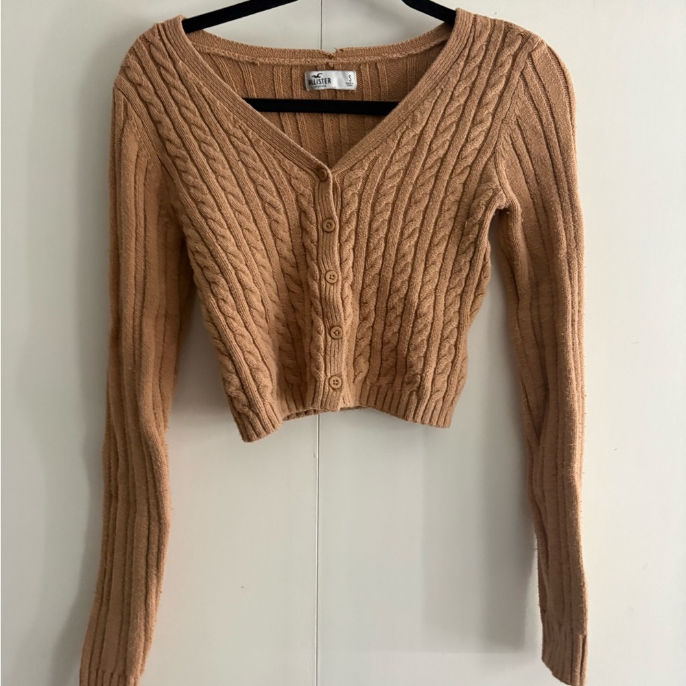 Hollister Camel Cable Knit Cropped Cardigan